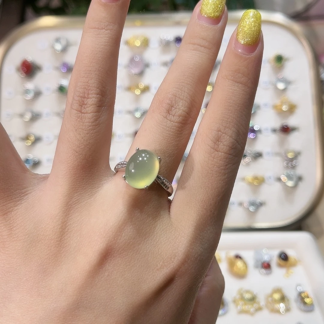 蛇纹石玉戒指银S925镶嵌