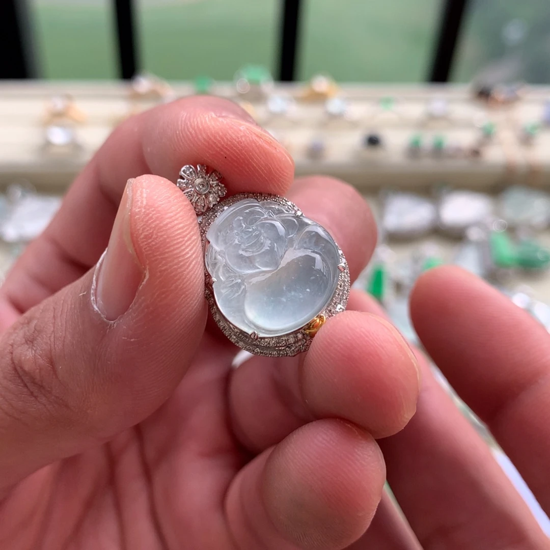 翡翠18K金镶嵌吊坠(不含链)