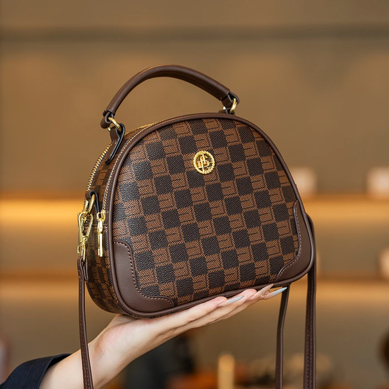 GELANDAI 2025新款双隔层小圆包时尚百搭双隔层单肩斜挎包苹果包