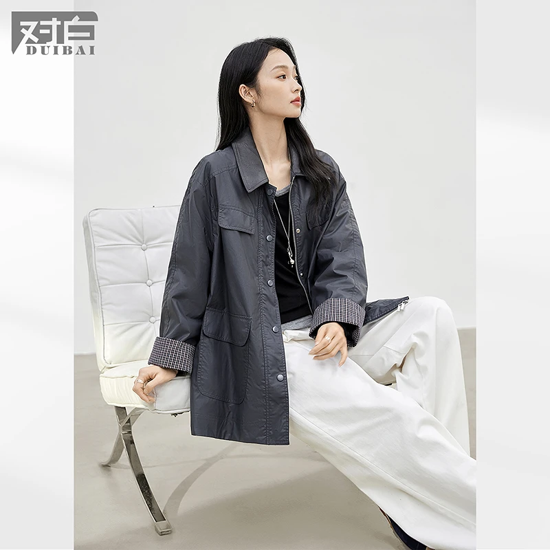（魏魏专属）D01对白摩登宽松PU皮衣外套高级感翻领皮夹克FDW082