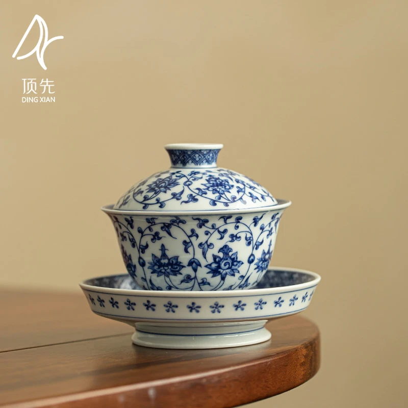 顶先 缠枝莲三才盖碗陶瓷中式复古家用泡茶碗功夫茶具 A11551