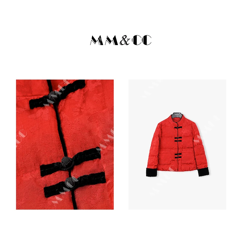 【苏雪】90白鸭绒羽绒服新中式拜年服2023提花丝绒盘扣外套E6936-3