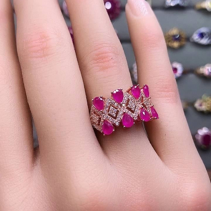 戒指红宝石银S925镶嵌