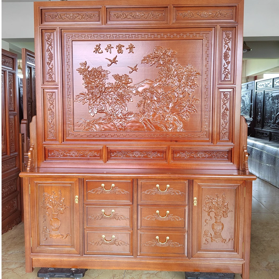 木雕插屏落地屏风仿古双面雕刻中式座屏客厅风水装饰玄关柜式隔断