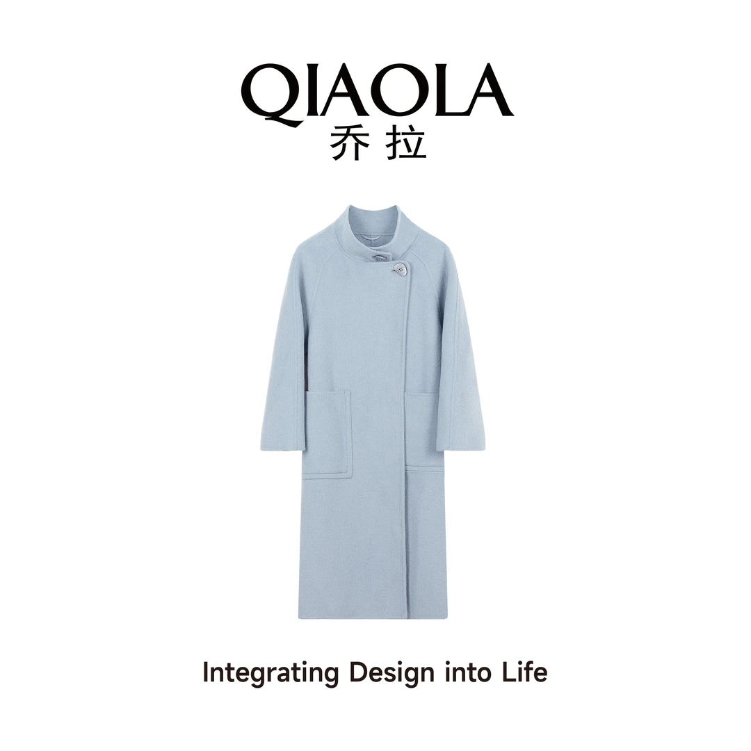 QIAOLA/乔拉【赛里木湖】秋冬季双面绵羊毛毛呢贝壳扣大衣外套预售