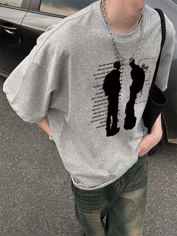 【重磅纯棉】夏季街头印花百搭圆领休闲美式半袖复古宽松男短袖T恤