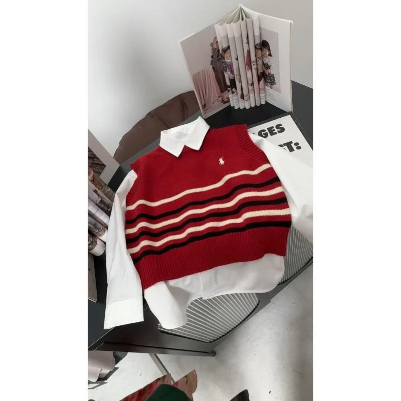 502048 春款新款韩版儿童舒适日常时尚百搭潮流马甲衬衫两件套