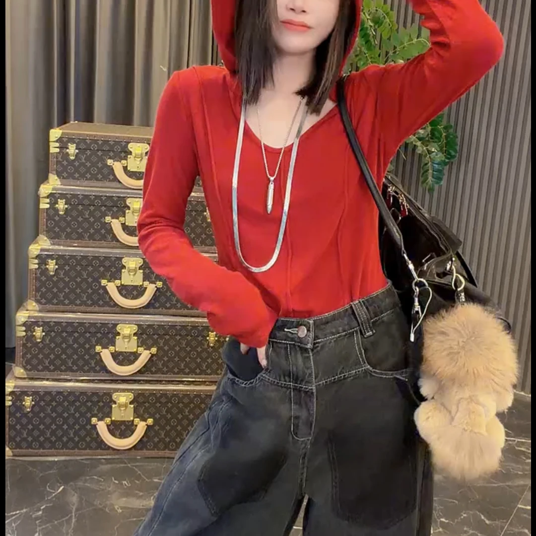 新款洋气高级连帽长袖减龄百搭上衣