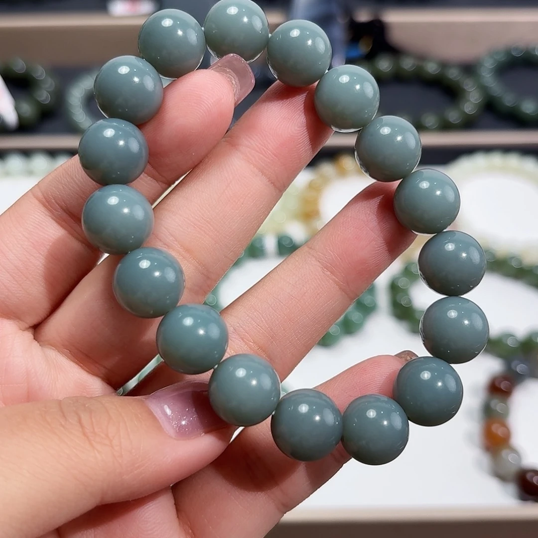 未镶嵌手链和田玉（碧玉）俄瓷蓝 12 特细