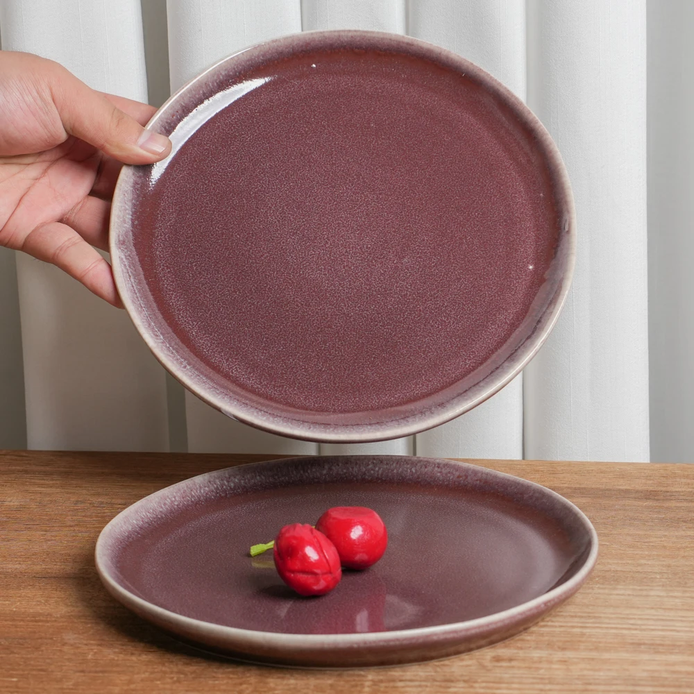 【瑕疵】小盘釉下彩陶瓷盘家用复古窑变深红平盘颜值餐盘M3D/XP