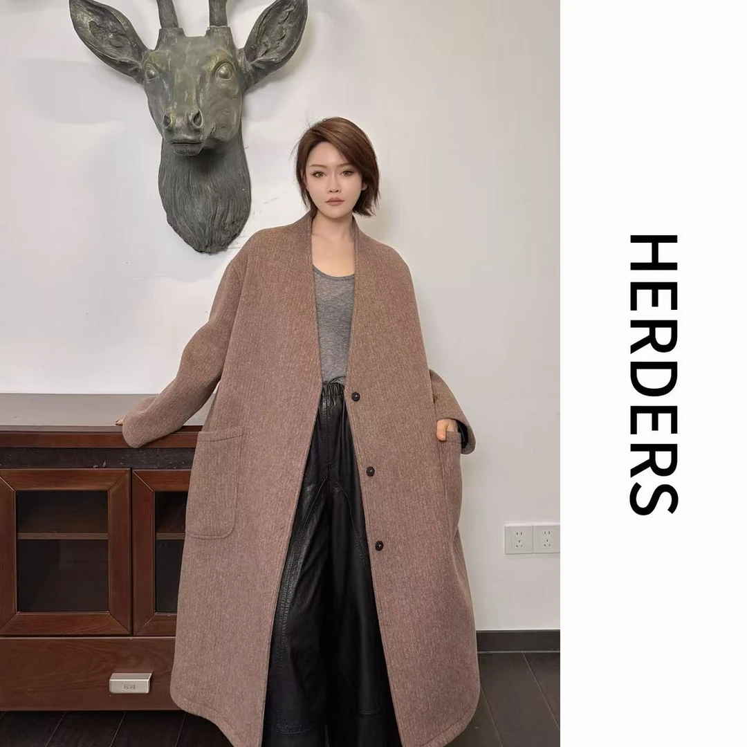 HERDERS  绒霜灰中长款西服款粗纺外套 50319