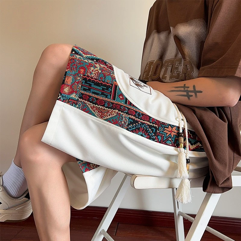 2025新中式刺绣短裤男夏季宽松休闲国潮中裤潮牌大码运动外穿五分