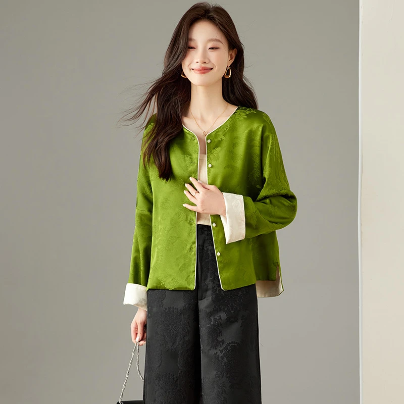 2025秋季新款新中式压花国风撞色复古圆领高级感两面穿外套SP6079