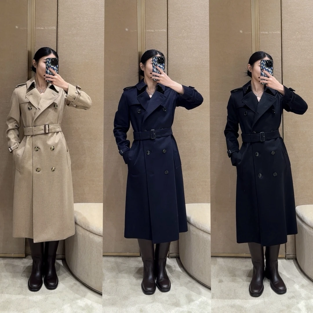 未使用 BURBERRY/博柏利  肯辛顿版型长款羊绒大衣女士外套