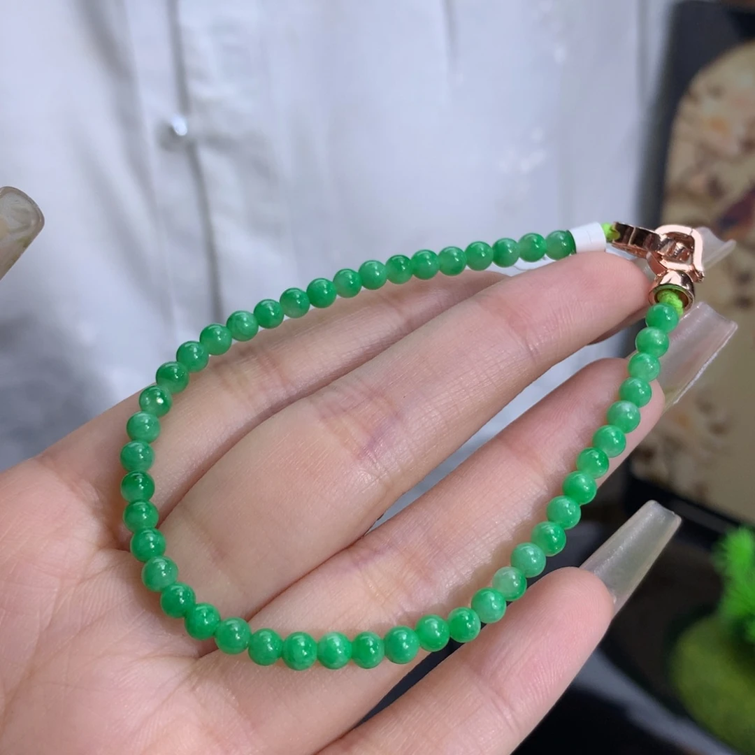 翡翠手链未镶嵌卡3.8冰润果阳绿小米
