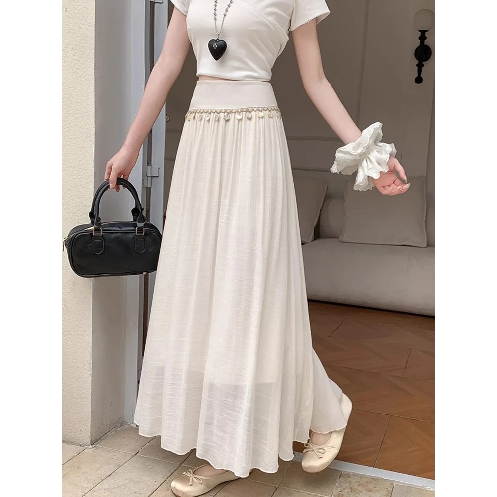 法式复古荷叶边半身裙女夏季波西米亚度假长裙高腰a字大摆伞裙子
