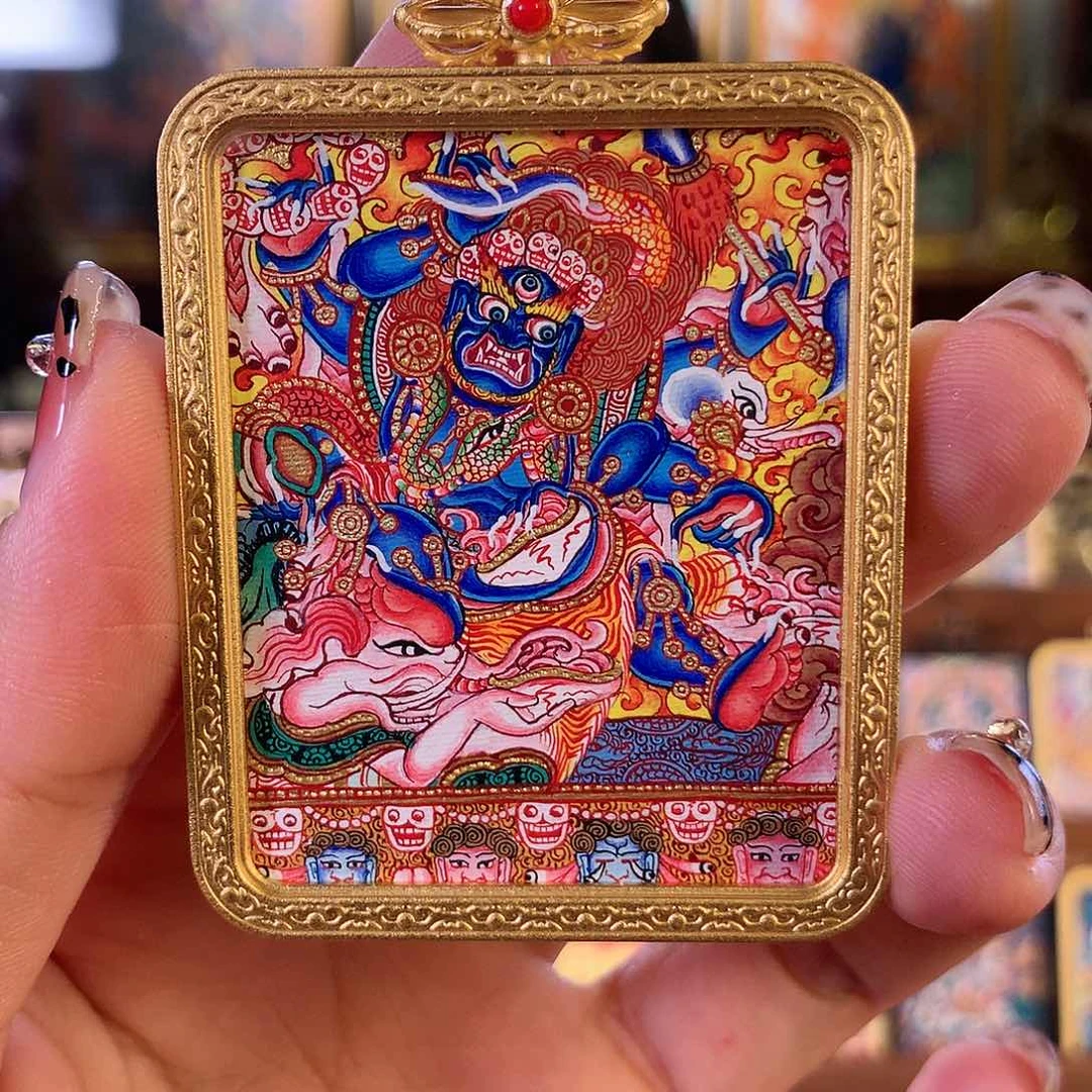 吊坠水**华热贡纯手绘唐卡大黑天
