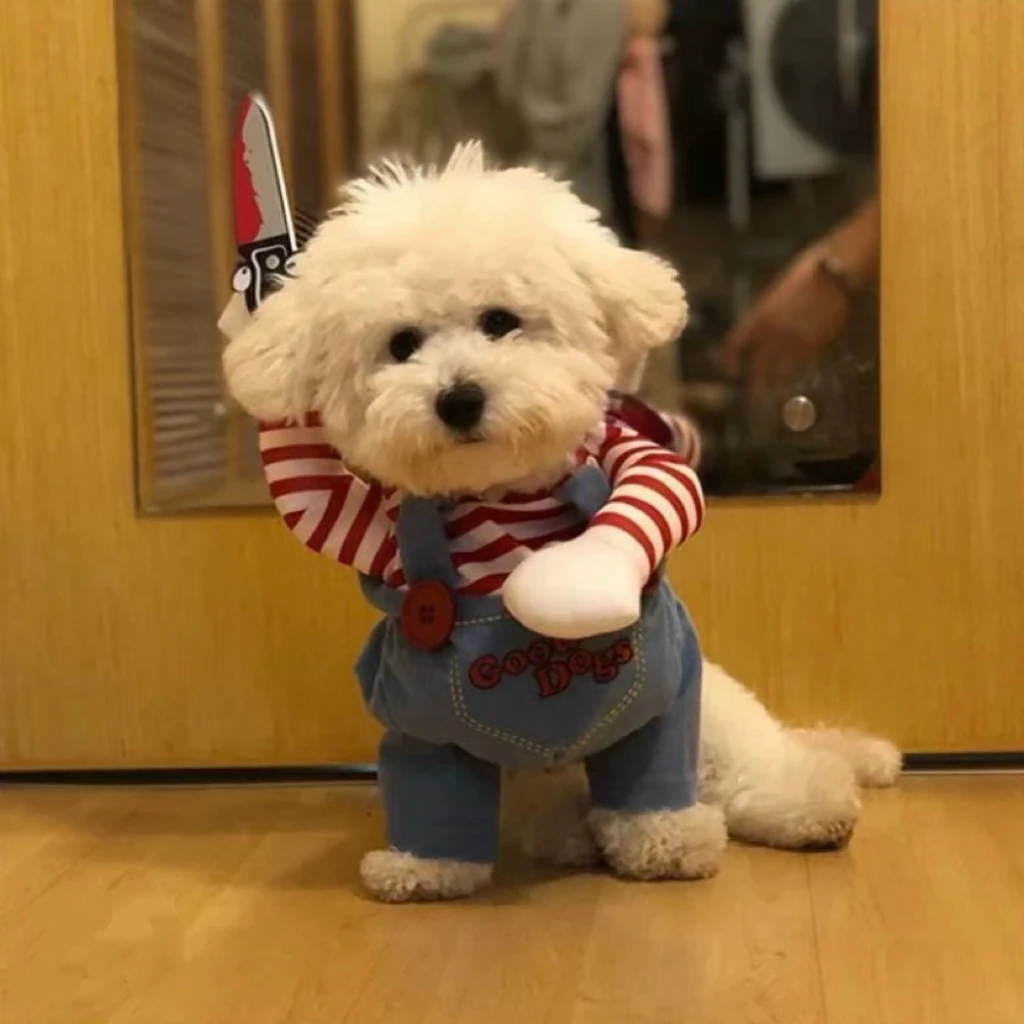 狗狗拿刀带刀致命娃娃搞笑搞怪变身装宠物衣服高颜值万圣节薄款