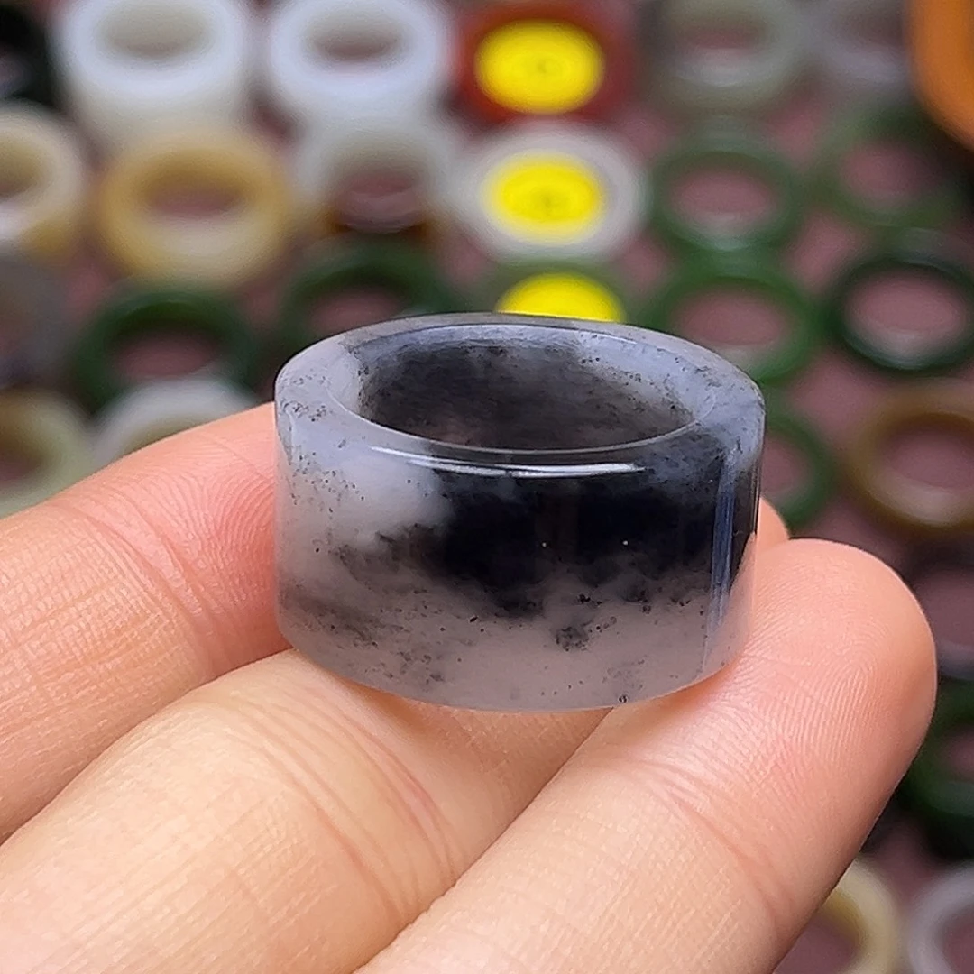 和田玉未镶嵌戒指18.2乌云