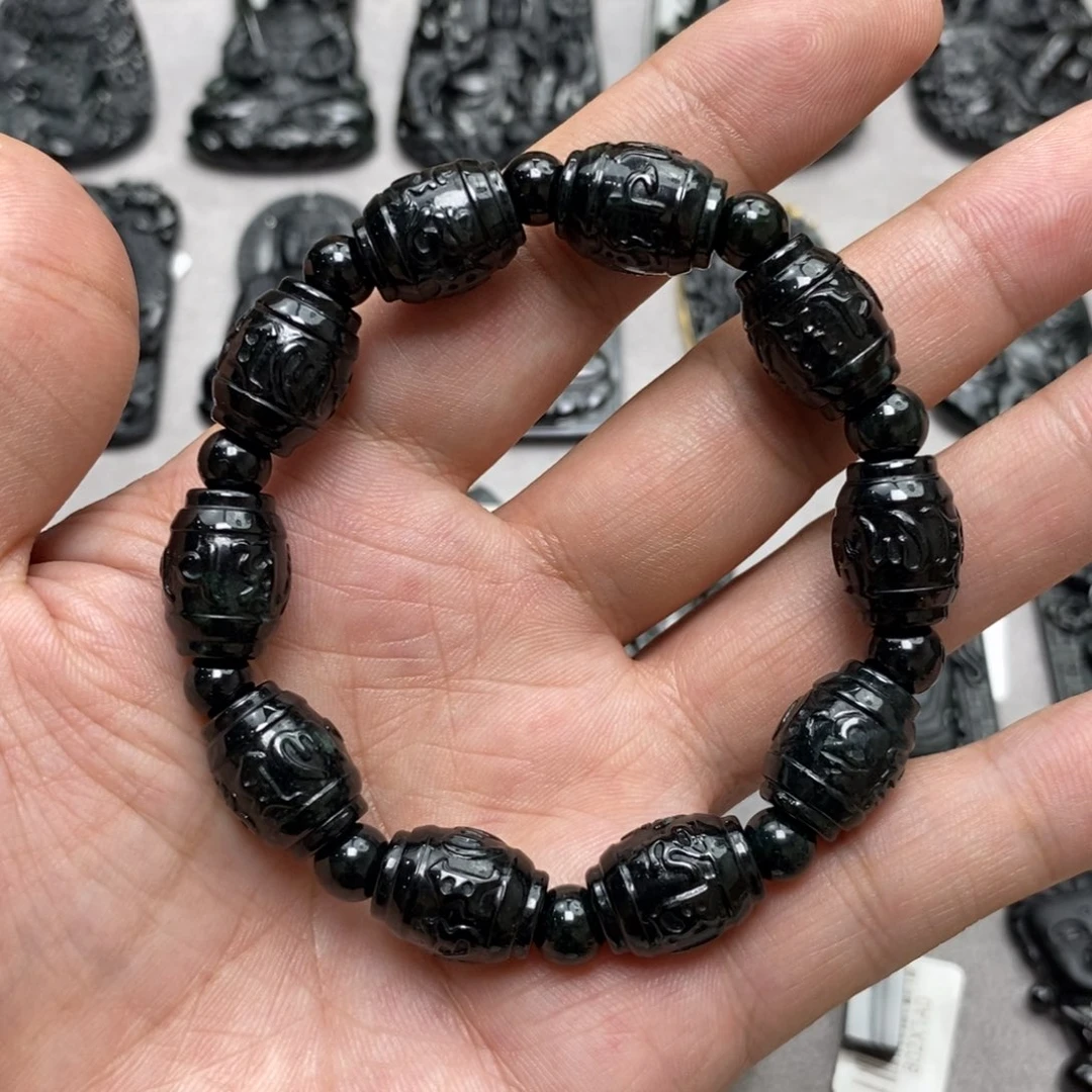 翡翠未镶嵌手串六字桶珠手串