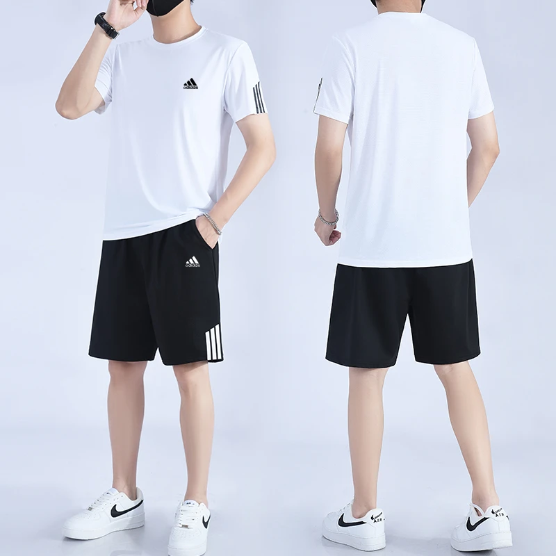 夏季冰丝速干圆领套装男女同款运动健身宽松透气跑步BB