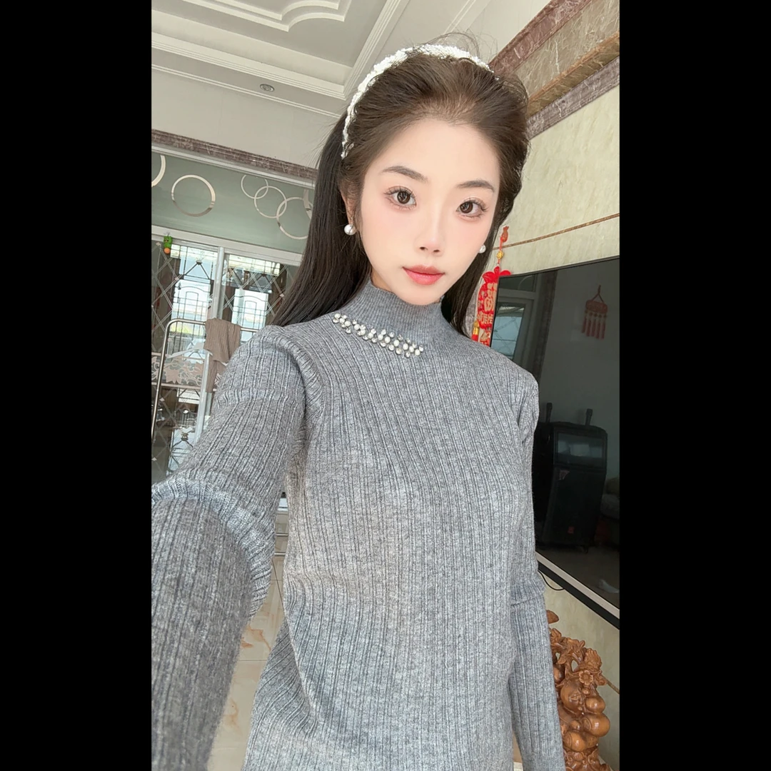 法式女钻长袖毛针织衫女装上衣百搭毛衣