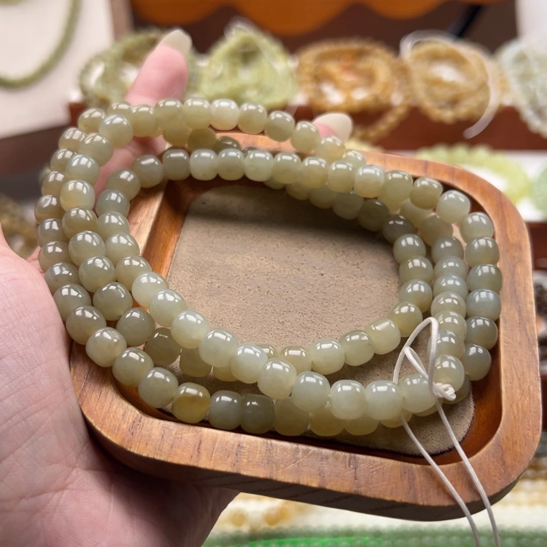 毛衣链未镶嵌和田玉珠串7*8mm