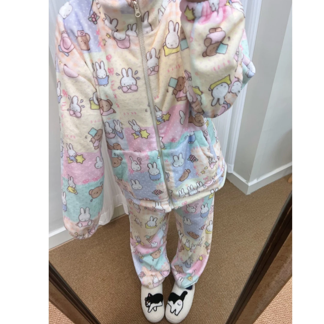 米菲兔*梦境Miffy冬季法兰绒拉链连帽睡衣可外穿家居服