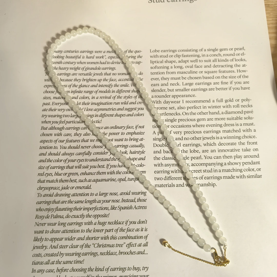 S925银5mm天然和田玉白玉项链多样性发一