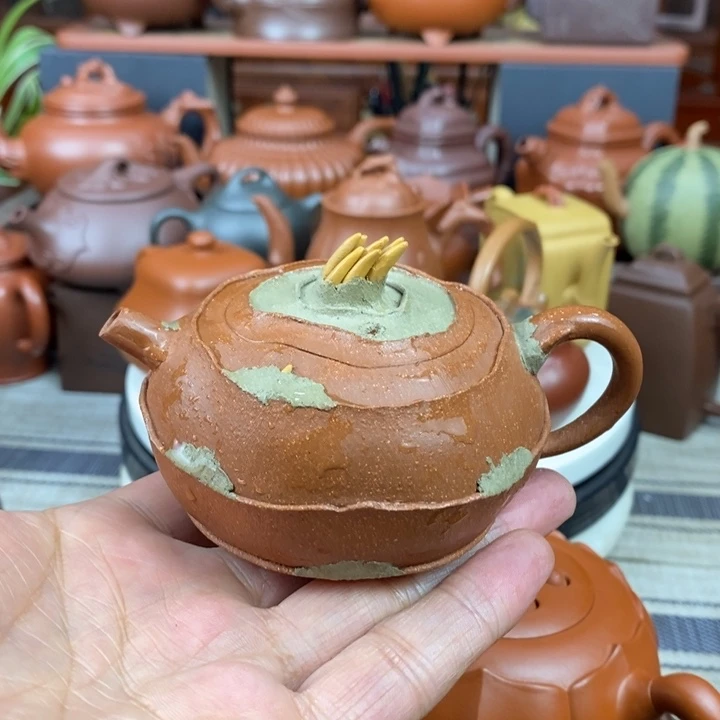 紫砂茶壶荸荠130CC原矿宝山红降坡泥