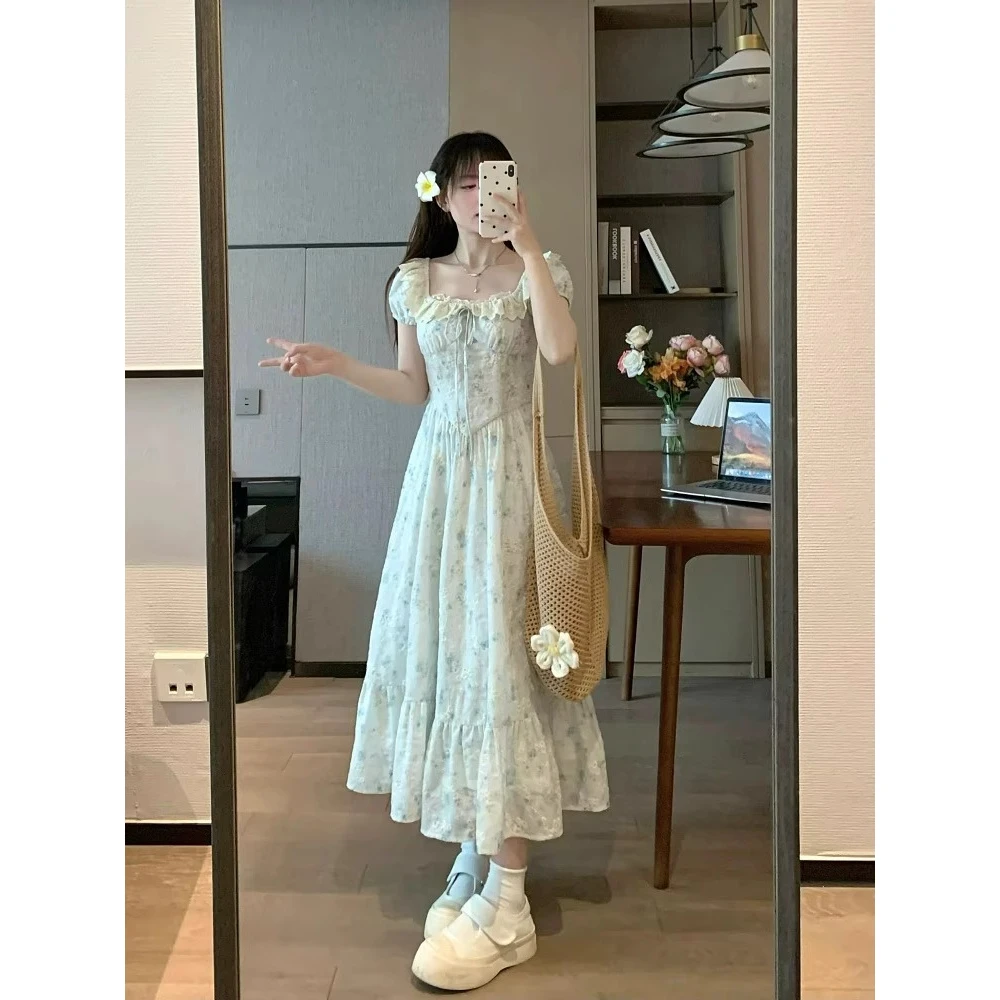 甜末末 夏新品重工刺绣复古仙女气质甜美连衣裙精致遮肉短袖裙子