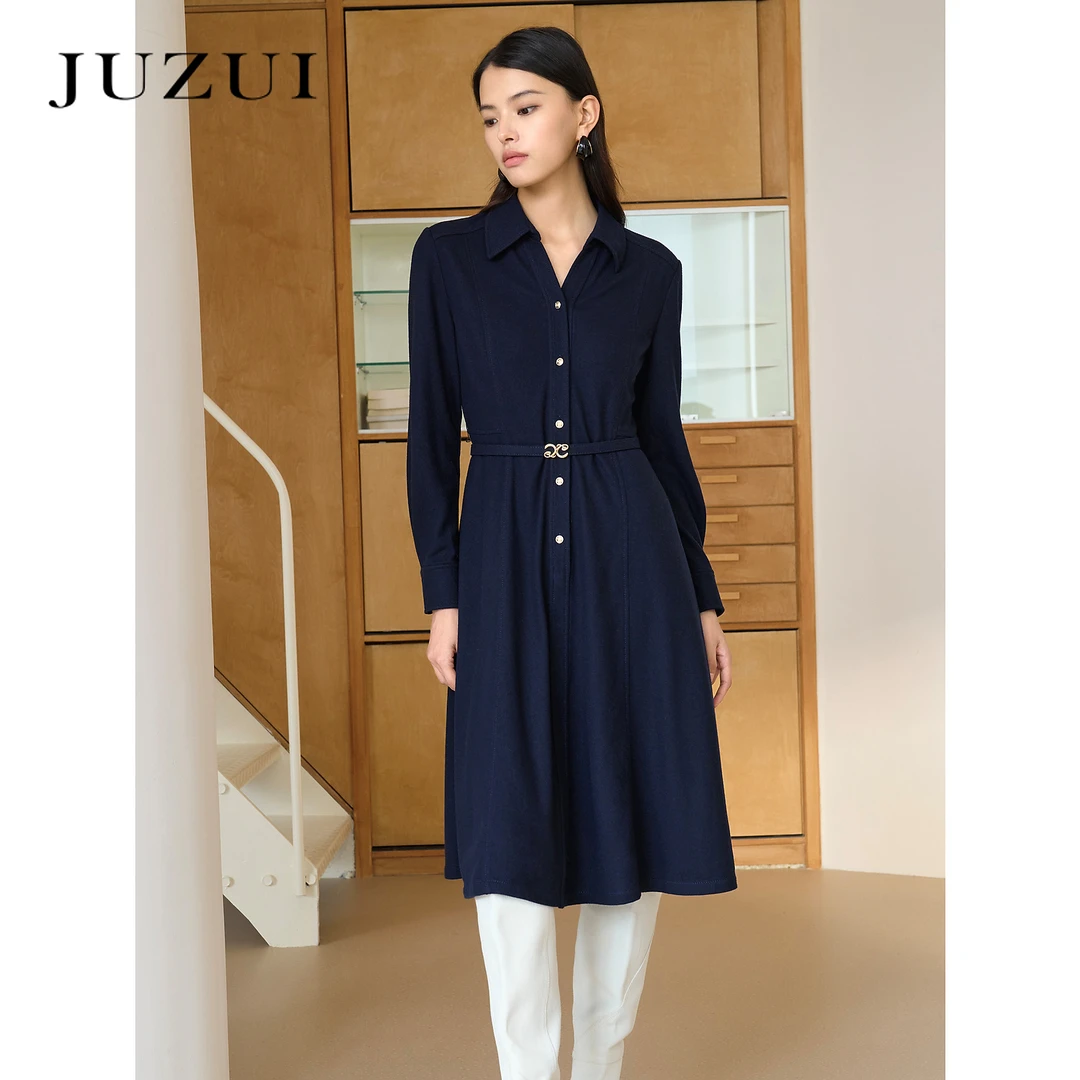 商场同款JZ玖姿高智静奢风御姐衬衫裙女装2024冬季新款JWED50019
