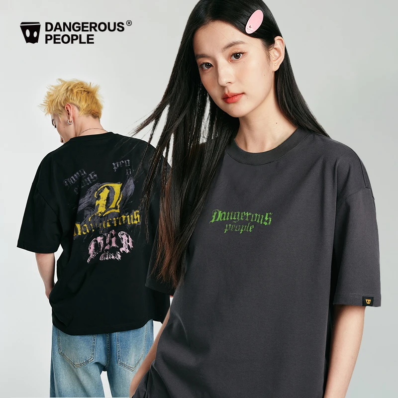 Dangerouspeople薛之谦dsp复古哥特字母重磅潮流宽松百搭短袖T恤