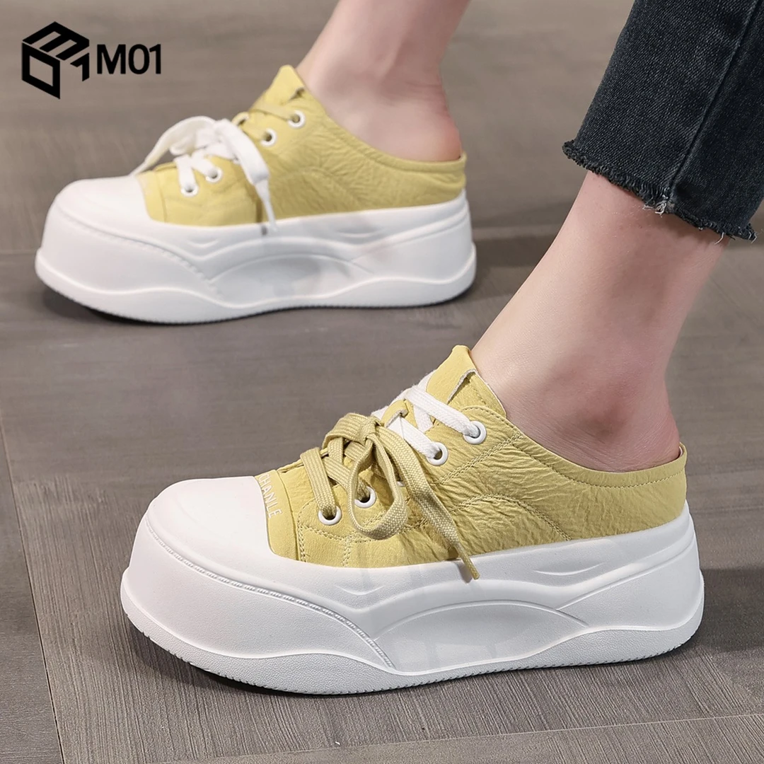 M01新款厚底坡跟包头拖鞋女外穿时尚2025夏季增高时尚小个子半拖