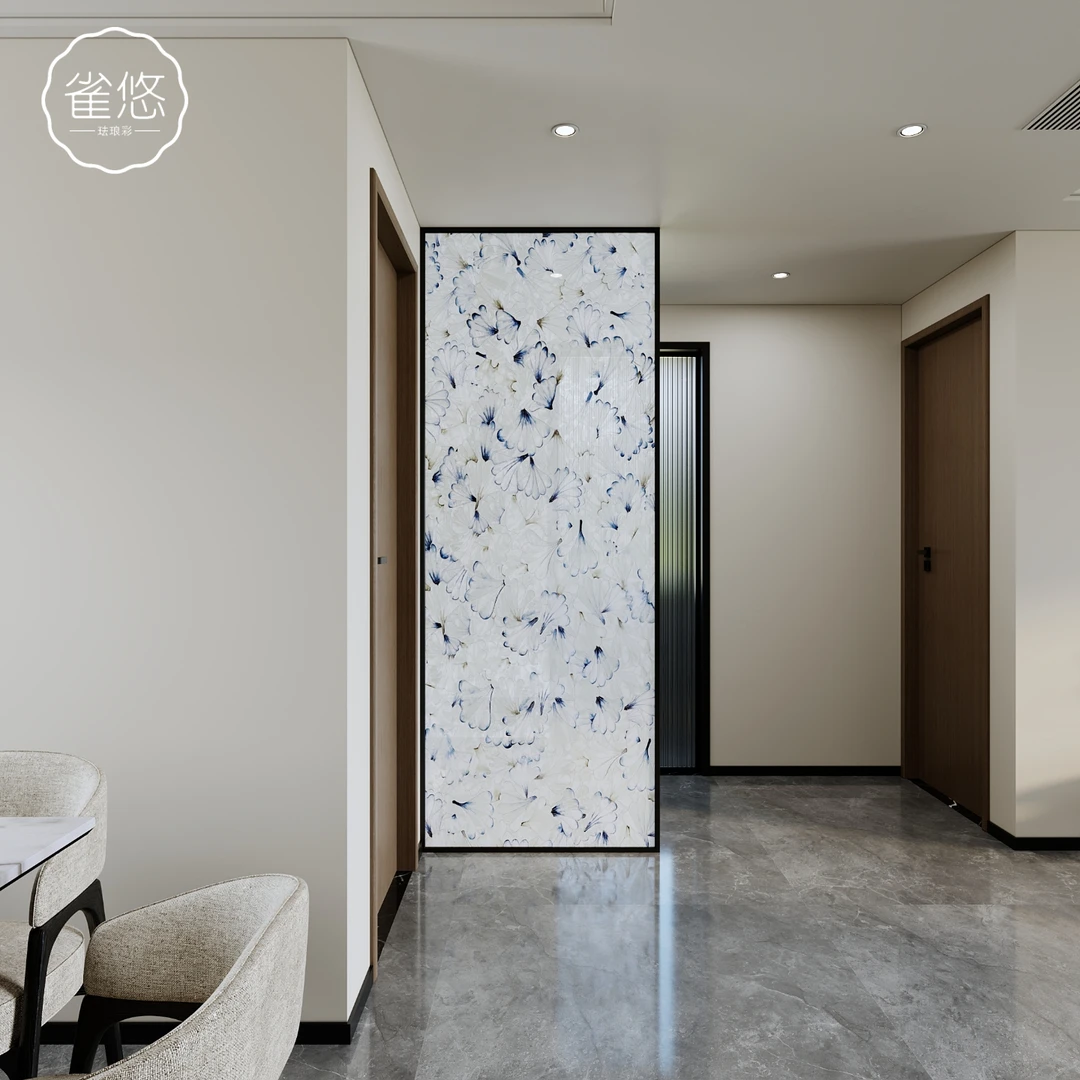 【雀悠】珐琅彩手绘艺术玻璃隔断透光现代简约卫生间洗手盆屏风遮挡