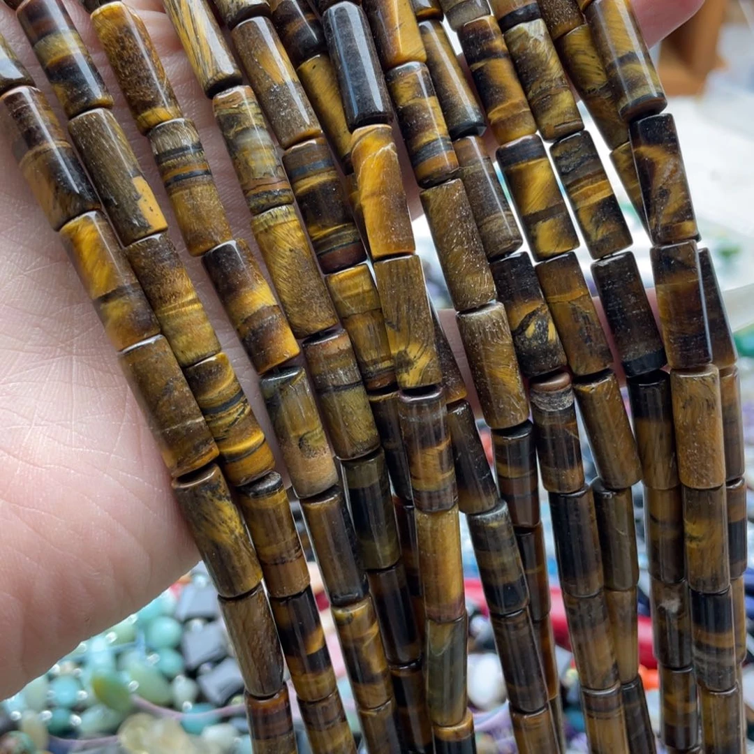 玛瑙/玉髓合金珠宝半成品一条装5*15左右虎眼圆管有划痕