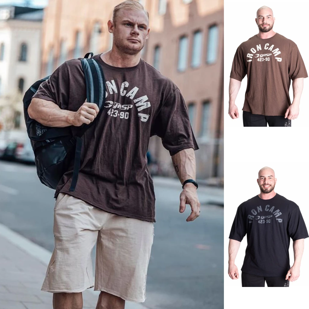 原版盖世竹节棉铁营健身健美肌肉训练宽松欧码短袖夏季T恤男中袖