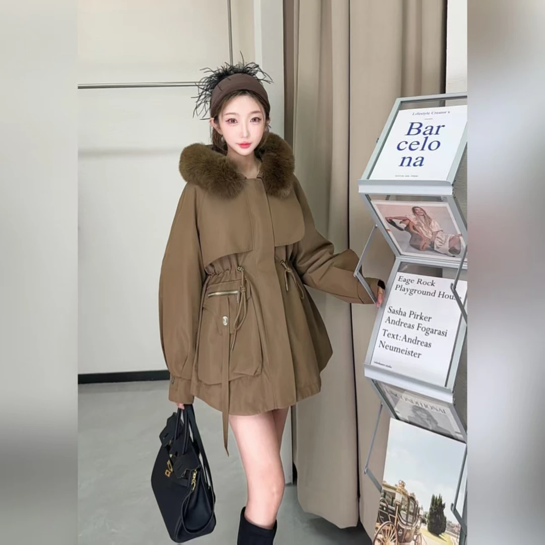 【万人迷】海宁狐狸毛领兔毛内胆真皮草可拆卸一衣多穿派克服T2366