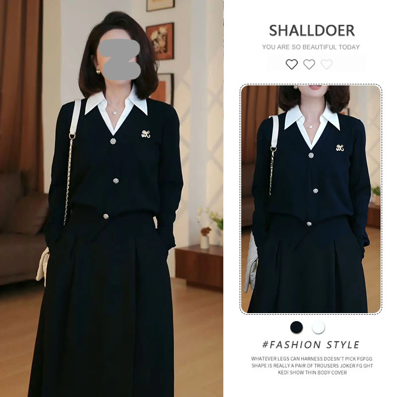 2025秋新款设计感撞色拼接假两件上衣时髦气质洋气显瘦针织上衣