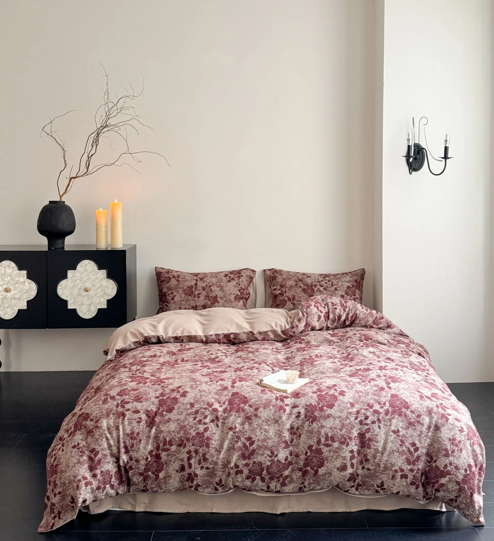 清！高端原创大师款  国潮红 100%棉全棉色织提花四件套