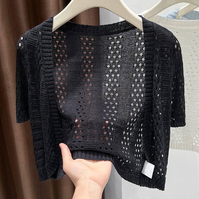 薄款镂空针织开衫女配裙子外搭防晒披肩罩衫新款小个子短袖上衣夏