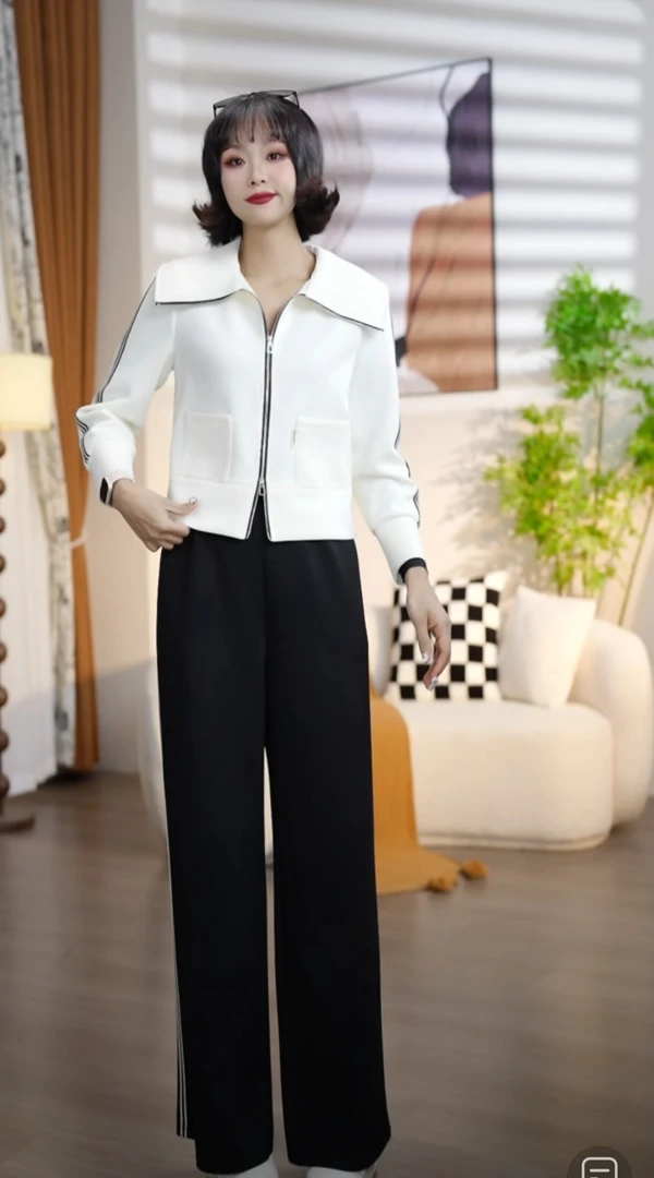 T209春秋时尚休闲双头拉链翻领外套运动拉筋长裤两件套套装DM8