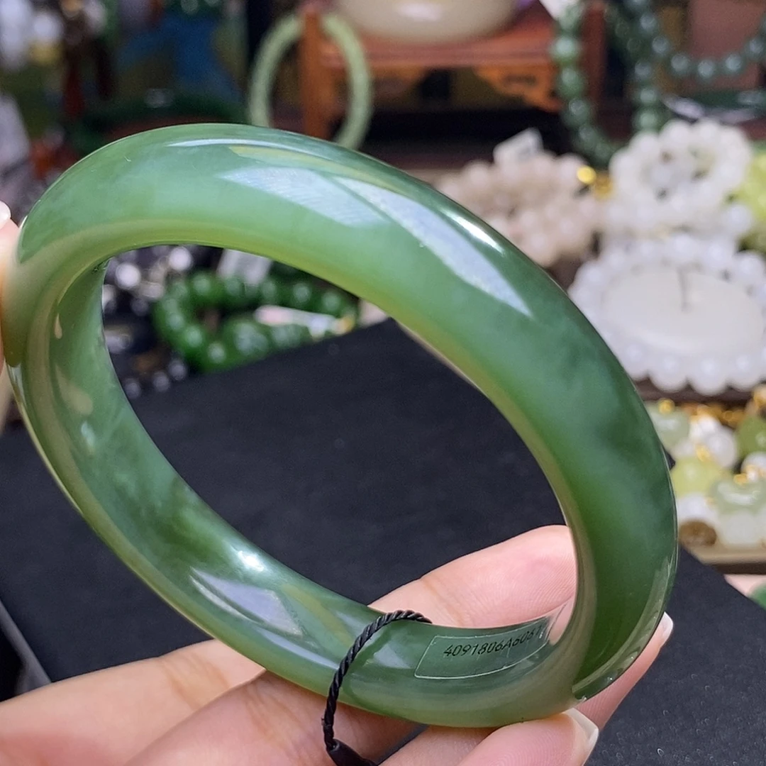 未镶嵌手链和田玉碧玉绿猫眼老矿料手镯60圈