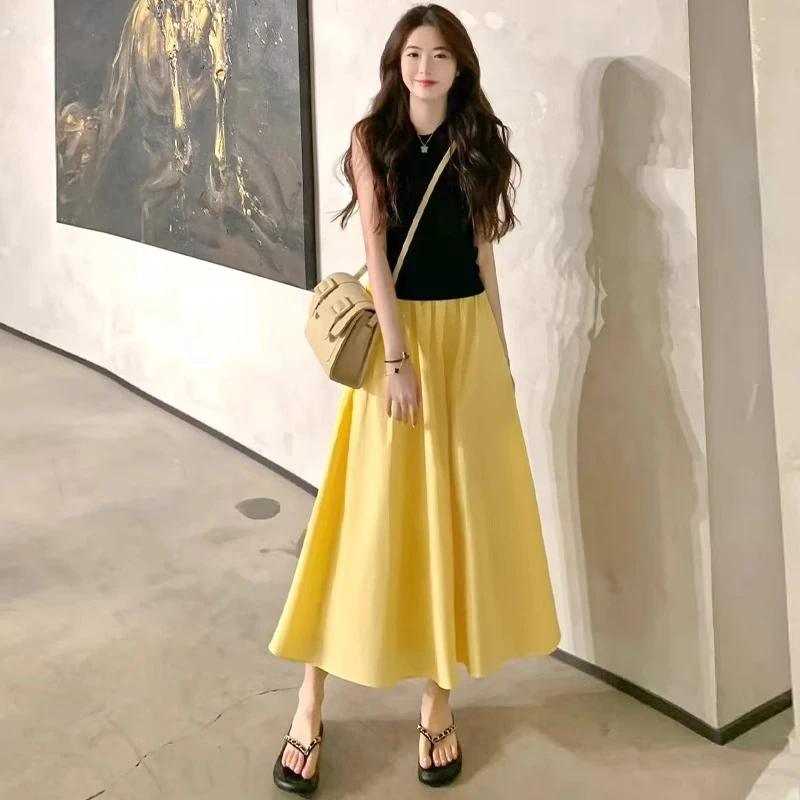 黄色半身裙女2025夏季新款设计感高腰显瘦a字裙韩系温柔风