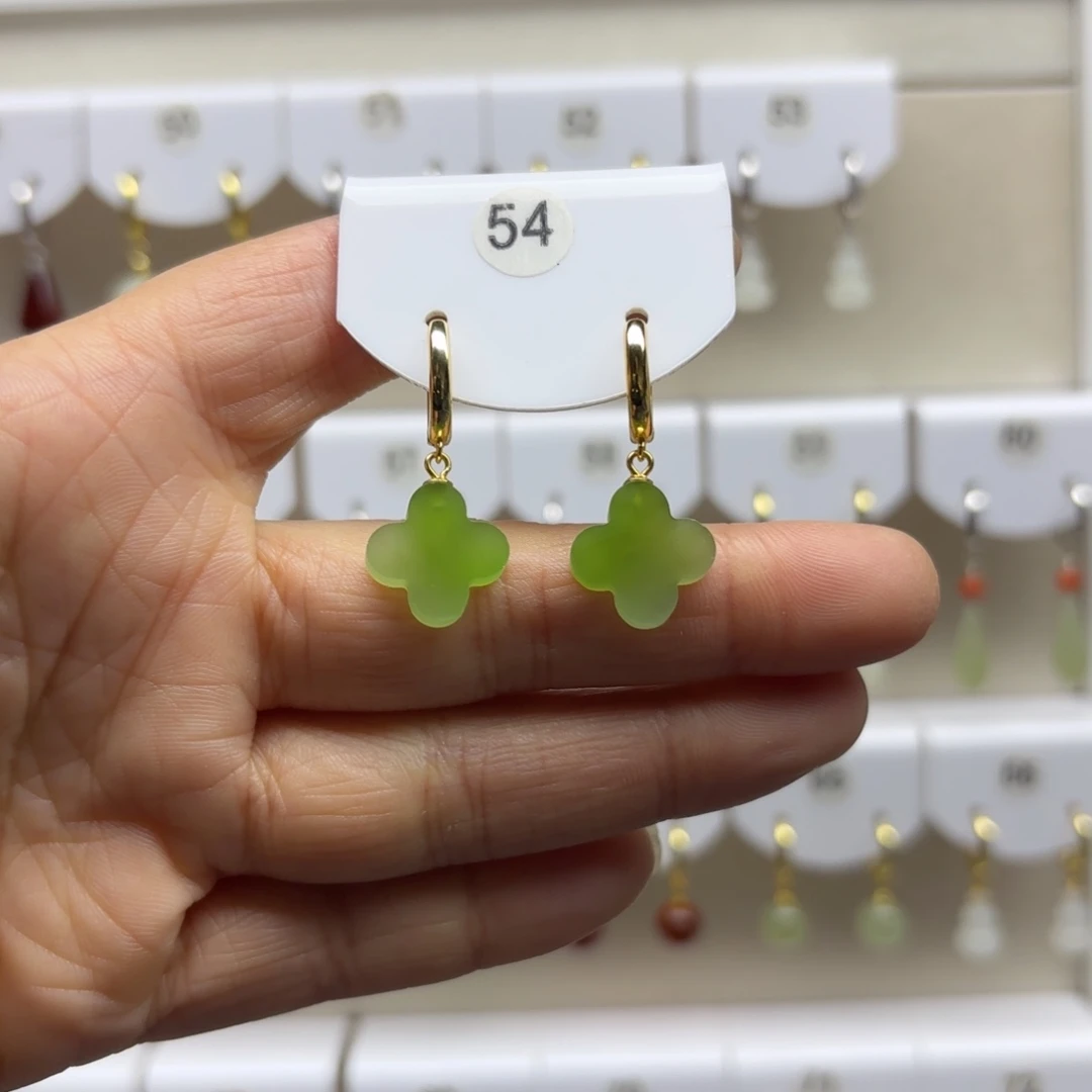 和田玉银S925镶嵌耳饰