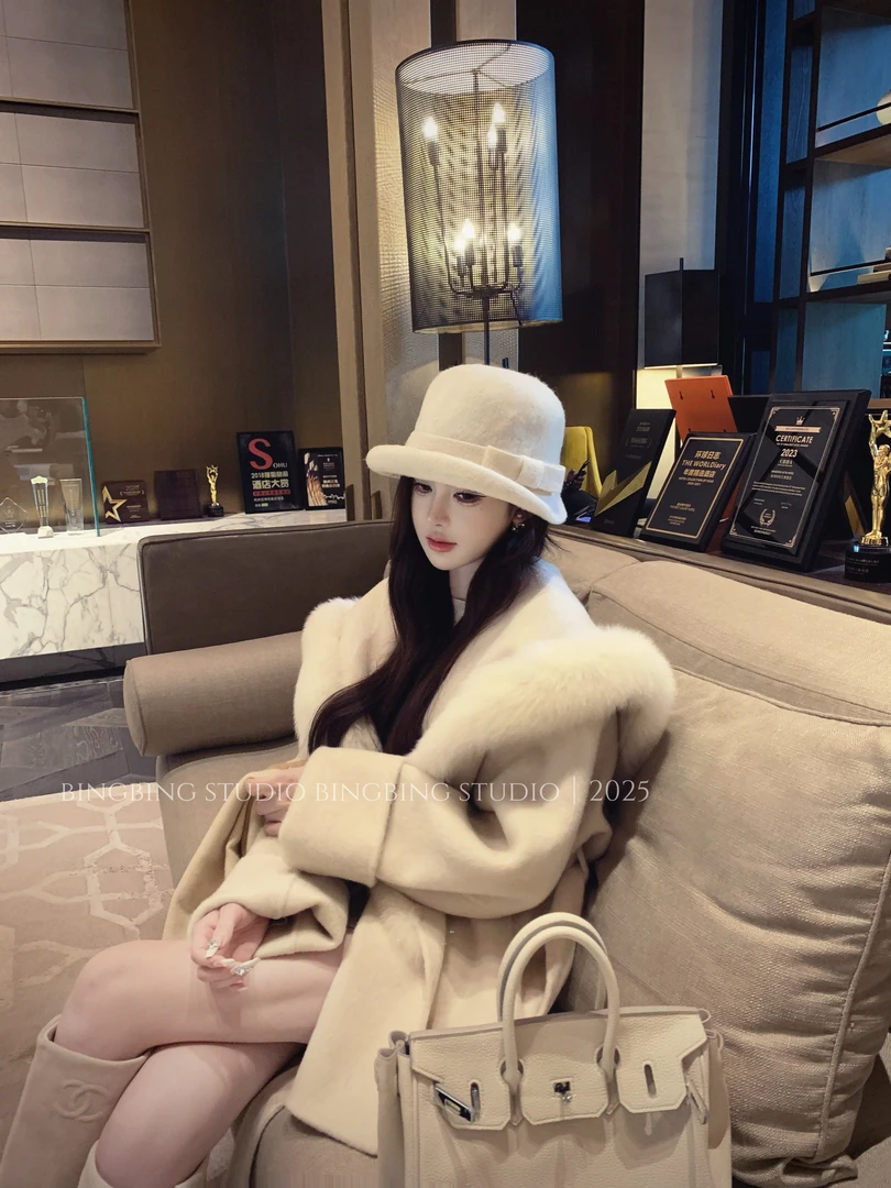 冰冰「富士之约」秋冬时尚气质百搭休闲洋气减龄轻奢大衣BBQ5SY6990