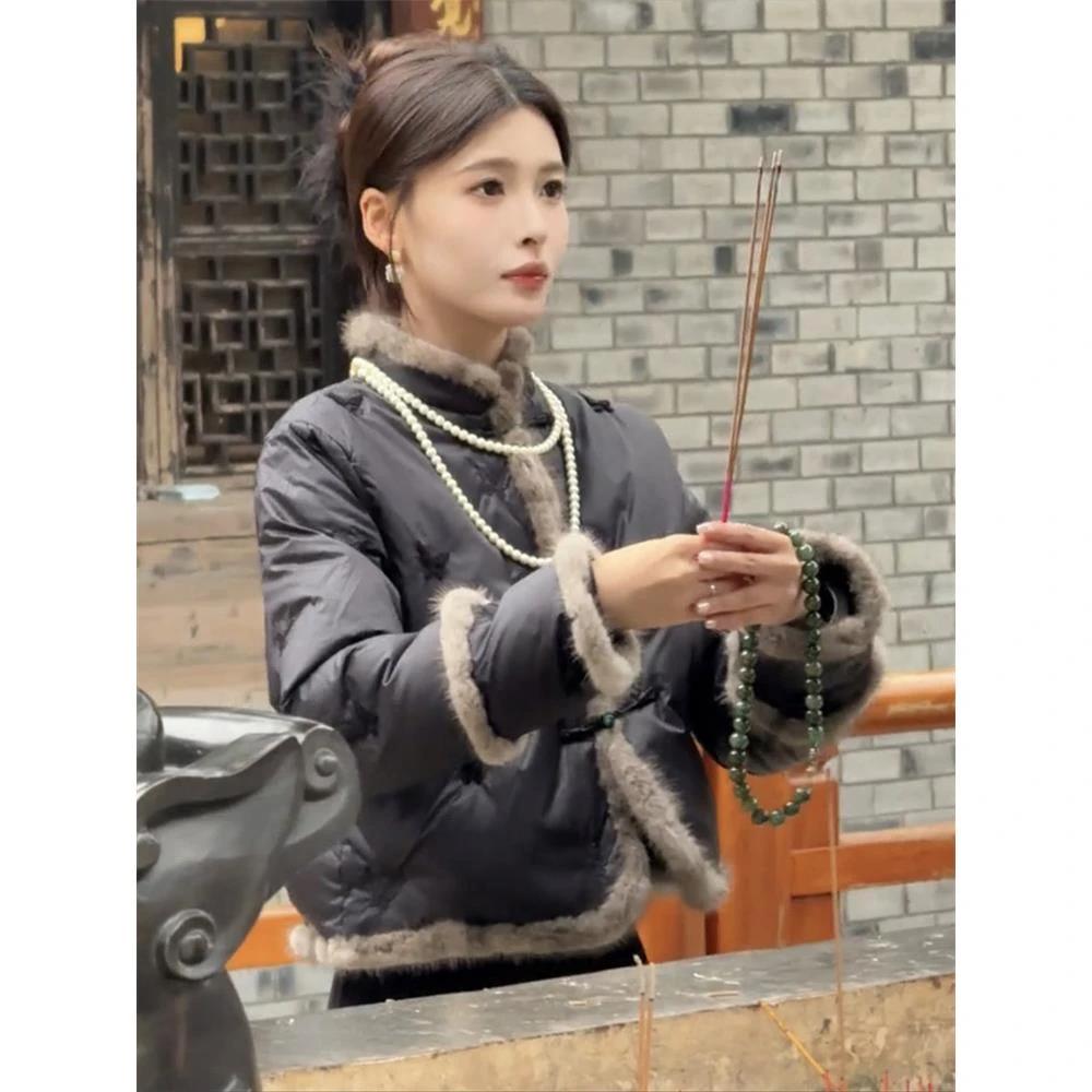 2025秋冬网红新款新中式冬季3040岁女士加绒加厚棉服