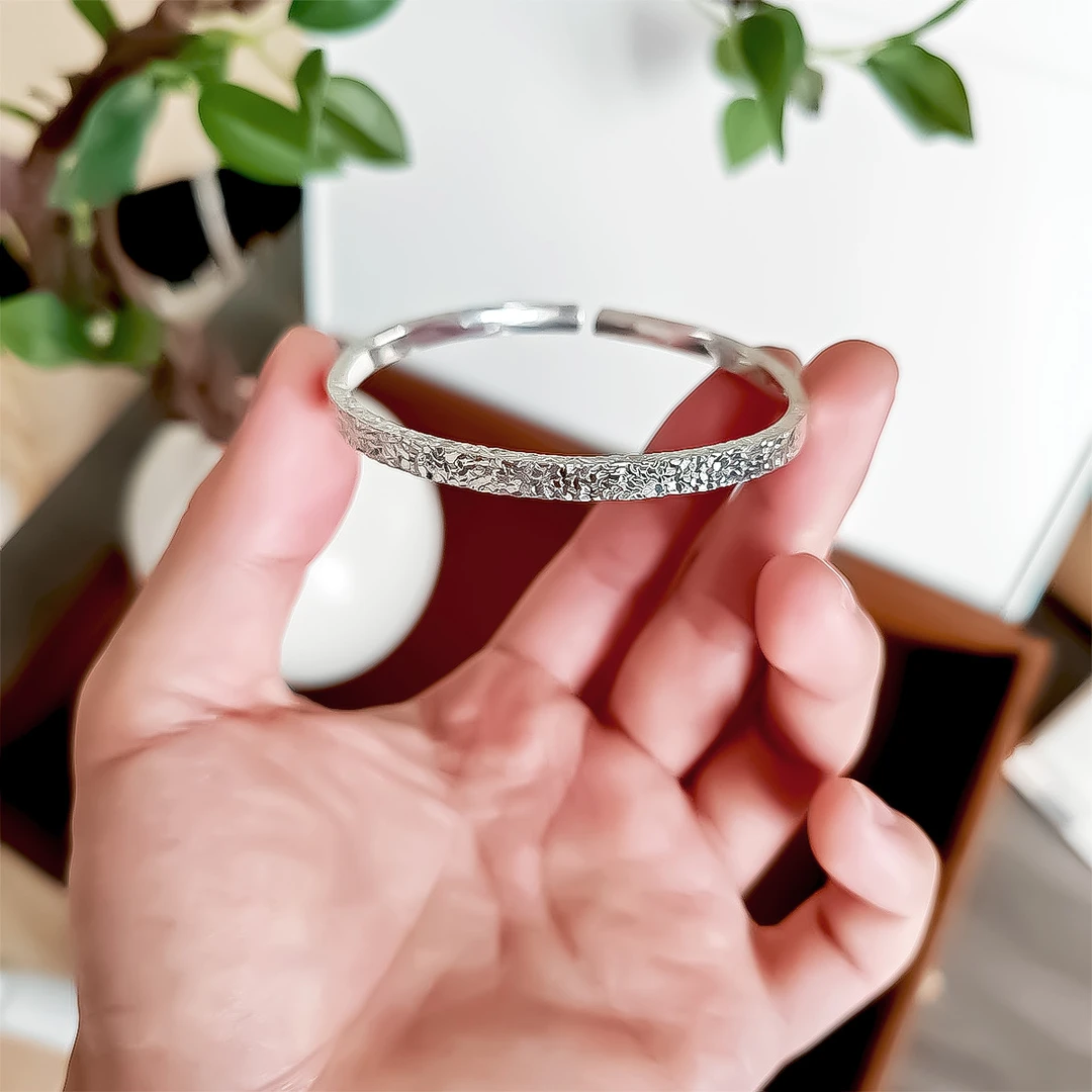 足银手镯 足银手镯 SZ222碎冰冰三面超闪开口镯时尚百搭16