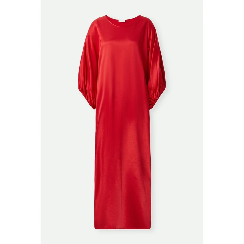 By Malene Birger女泡泡袖缎面红色连衣裙