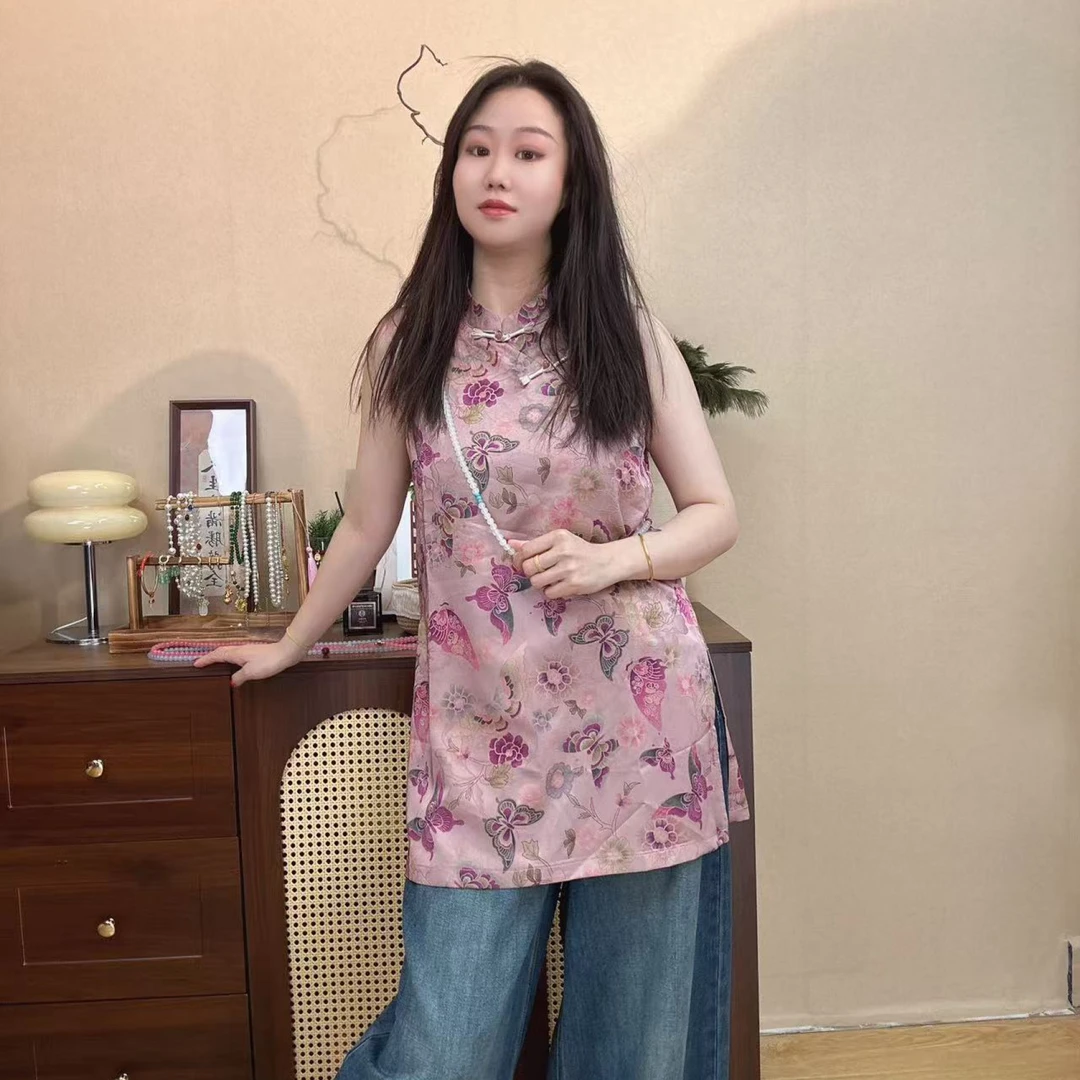 【澜公子9162】粉蝶*无袖春夏新款气质百搭新中式国风中长款